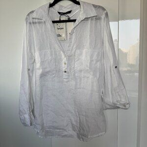 Zara White Linen Blouse Size M